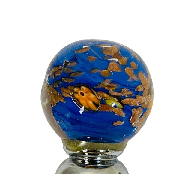 Murano Glass Blue Orange Glass Bottle Stopper Mullti Cover 3 1/3" - Picture 2 of 7